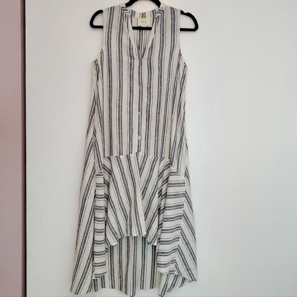 Anthropologie Maeve Shirtdress Inked Striped Small Ivory Gray with Bonus Slip